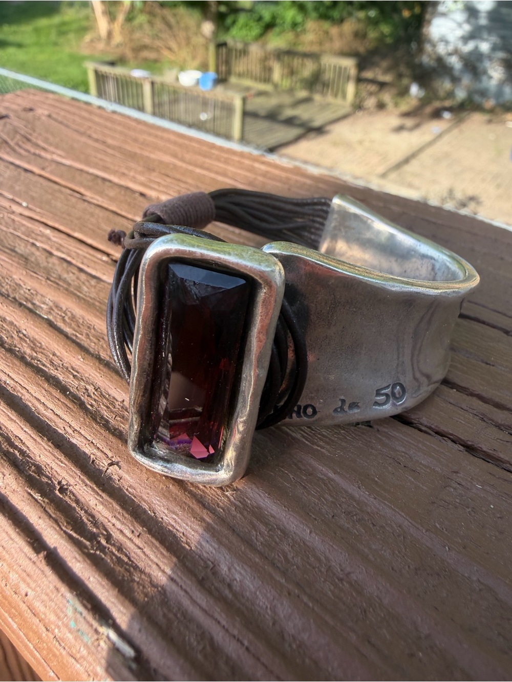 Silver Cuff Bracelet with Rectangular Deep Garnet Stone Silpada